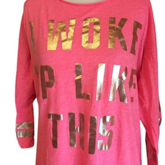 PINK Victoria's Secret I Woke Up Like This Neon Pink y2k T-shirt - Picture 7 of 7